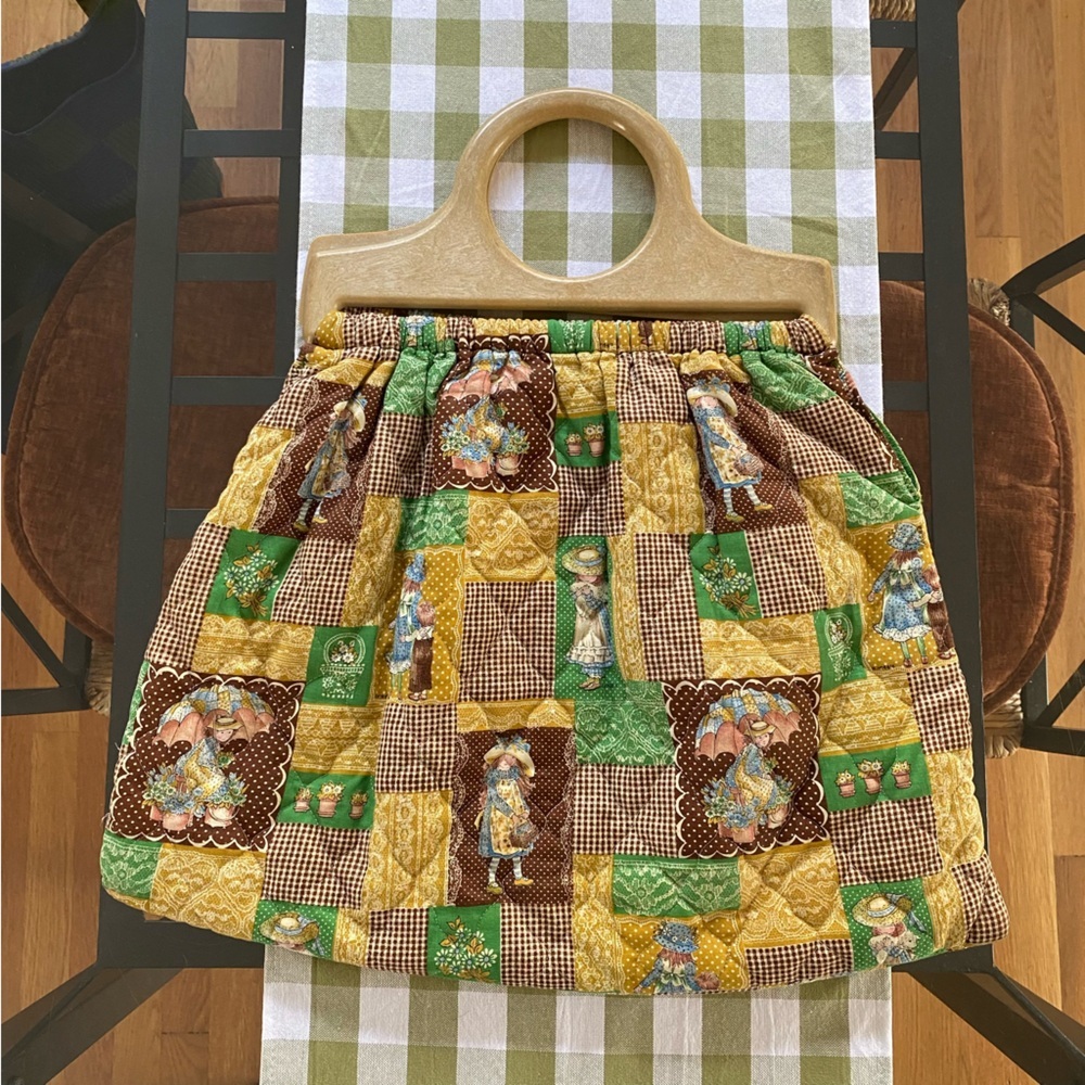 Vintage Holly Hobbie Patchwork Wood Handle Bag Purse Totebag - Picture 2 of 15